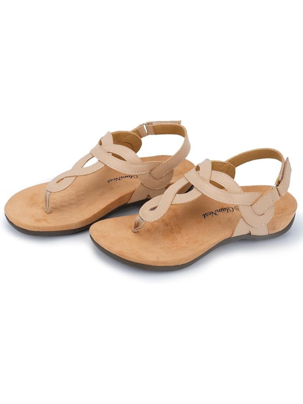 Women’s Nude Comfortable Arch Support Casual Thong T-Strap Supportive Sandals - Picture 6 of 6